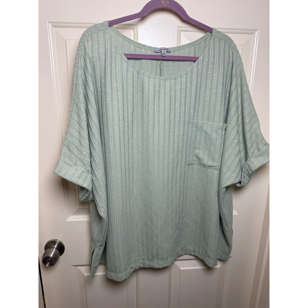 White Birch Sage Green Ribbed Dolman Sleeve Pocket Top 1X Plus Size